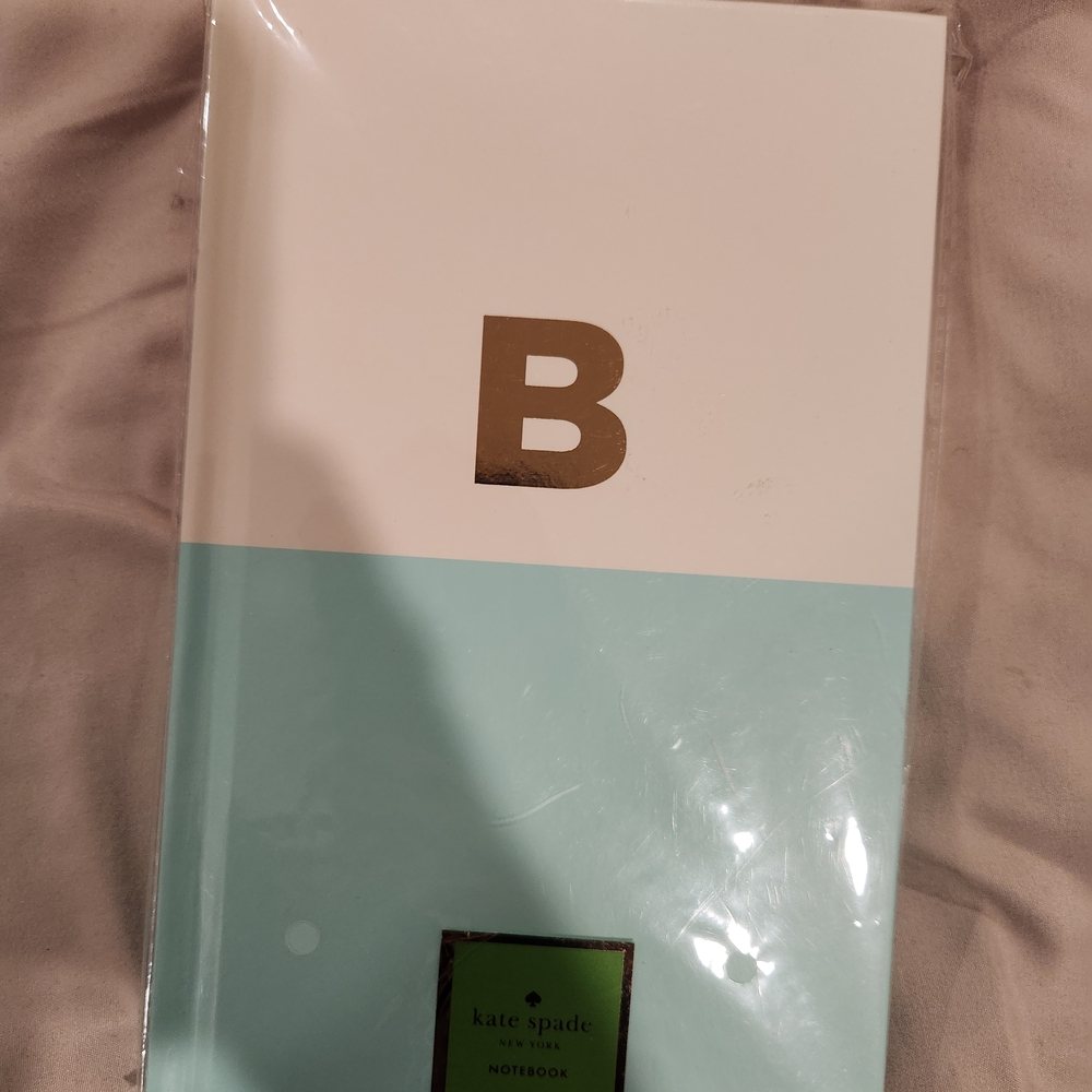 Kate Spade Aqua and White Notebook with Gold Letter B